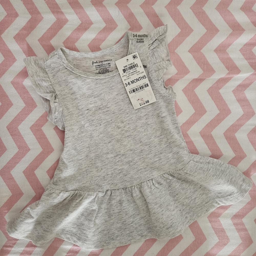 NWT First Impressions Lightweight Shortsleeve Heather Grey Summer Dress 3-6 Mo.